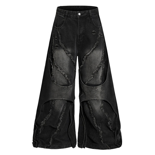 Damen weite Destroyed-Denim Culotte mit Lagenoptik und Fransenapplikation Shop Nory