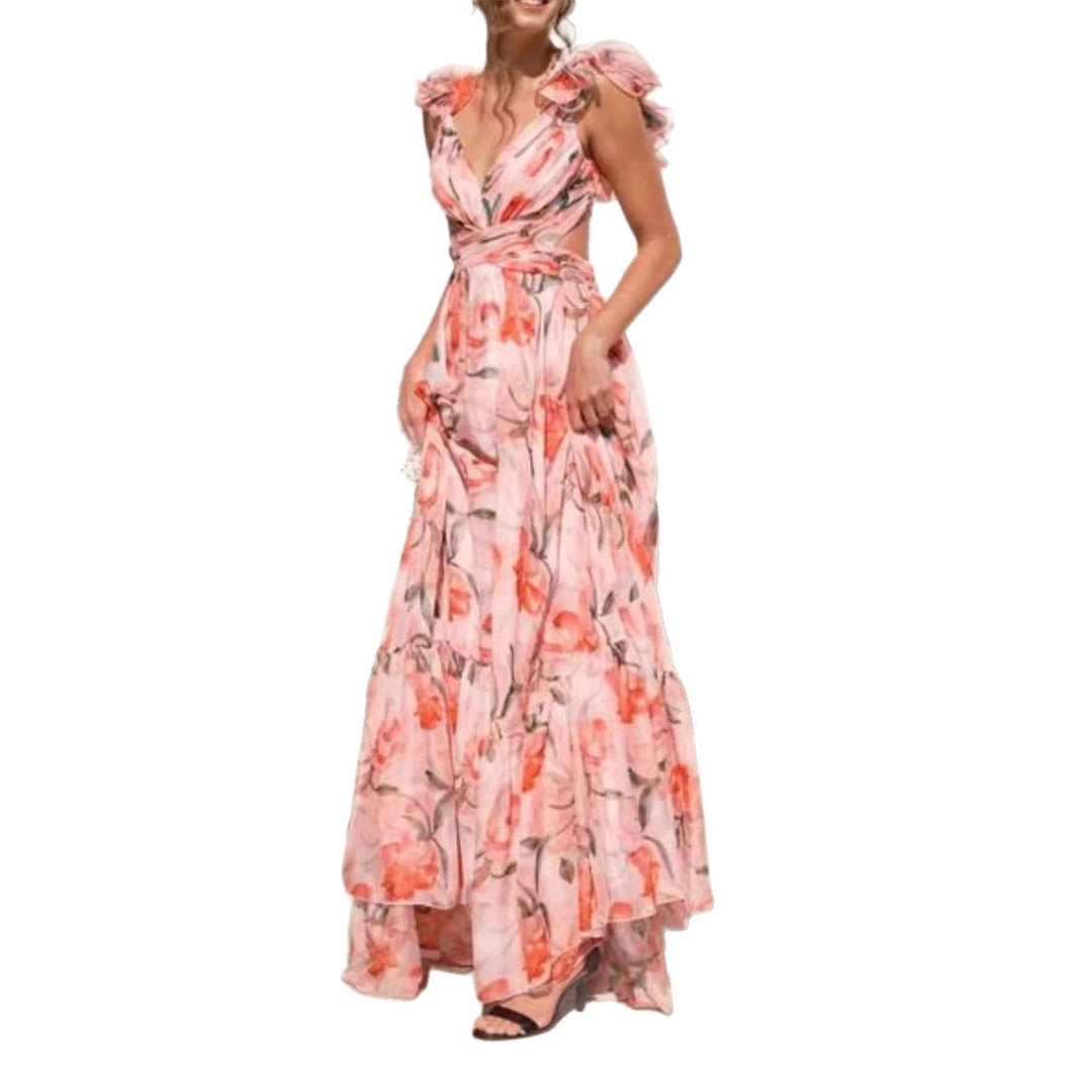 Damen Maxikleid mit luftigen Rüschendetails und ausgefallenem Wickeldesign