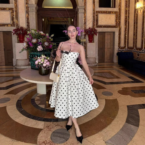 Damen Polka-Dot Cocktailkleid mit raffiniertem Rock Shopnory