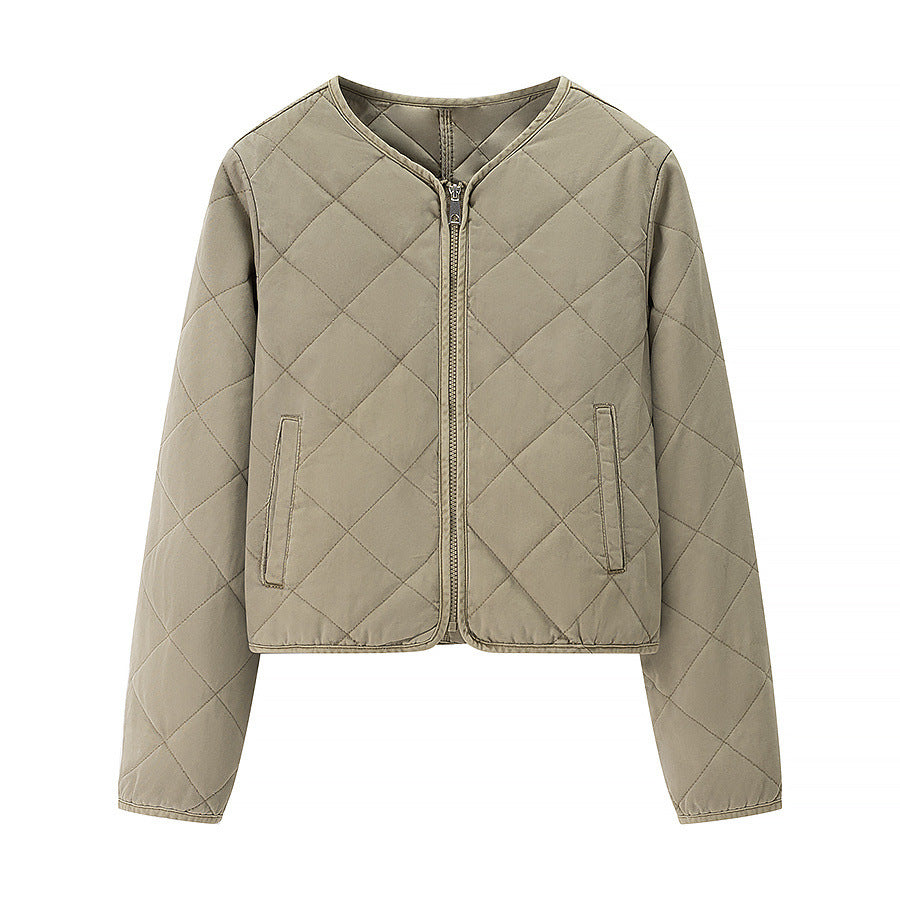 Damen Leichte gesteppte Kurzjacke mit Rundhalsausschnitt, durchgehendem Reißverschluss und dezenter Taillenlänge Shop Nory