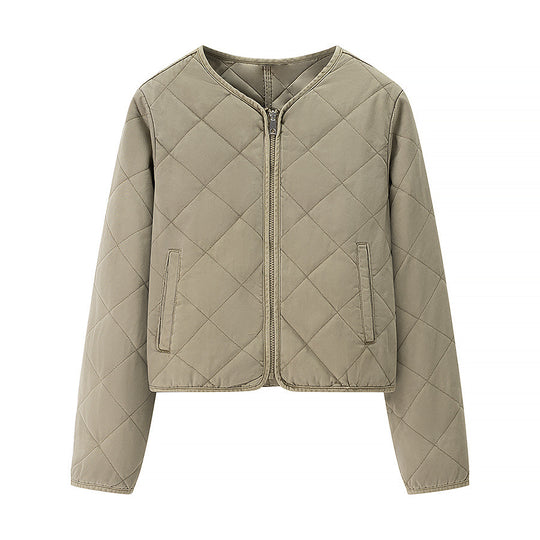 Damen Leichte gesteppte Kurzjacke mit Rundhalsausschnitt, durchgehendem Reißverschluss und dezenter Taillenlänge Shop Nory