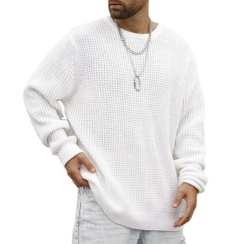 Herren Grobgestrickter Rundhals-Pullover mit Körbchenmuster und Relaxed-Fit Shop Nory