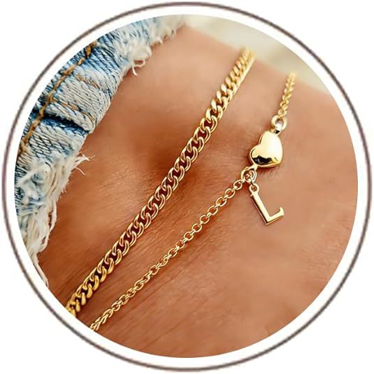 Damen Fußkettchen mit herzförmigem und initialisiertem Anhänger Shop Nory
