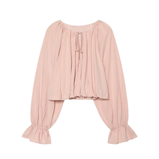 Damen Carmen-Cropped-Bluse mit Tunnelzugkragen, gerafftem Saum und Ballonärmeln Shop Nory