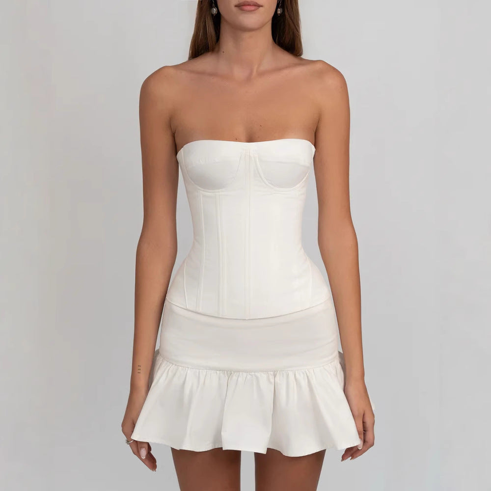 Damen figurbetontes Korsettkleid mit Rüschensaum