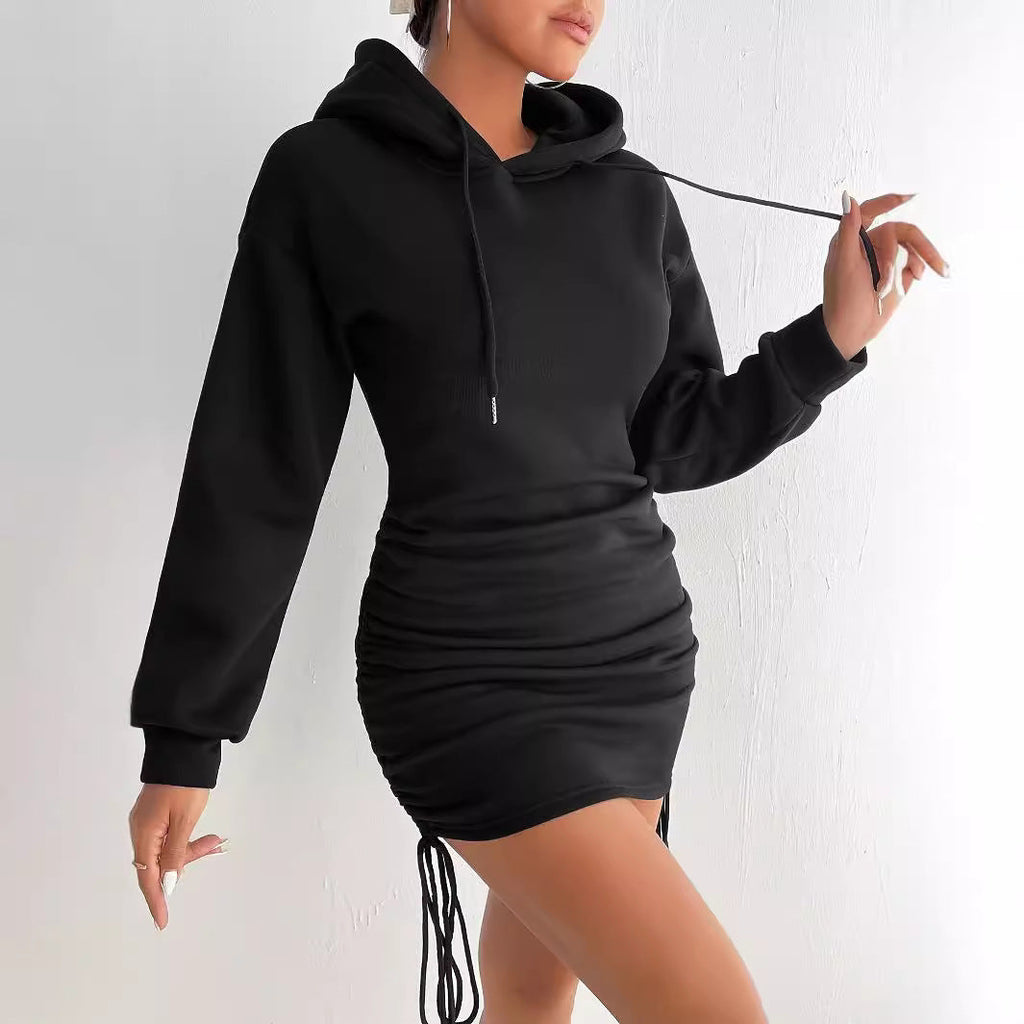 Damen Hoodie Kleid mit Raffung