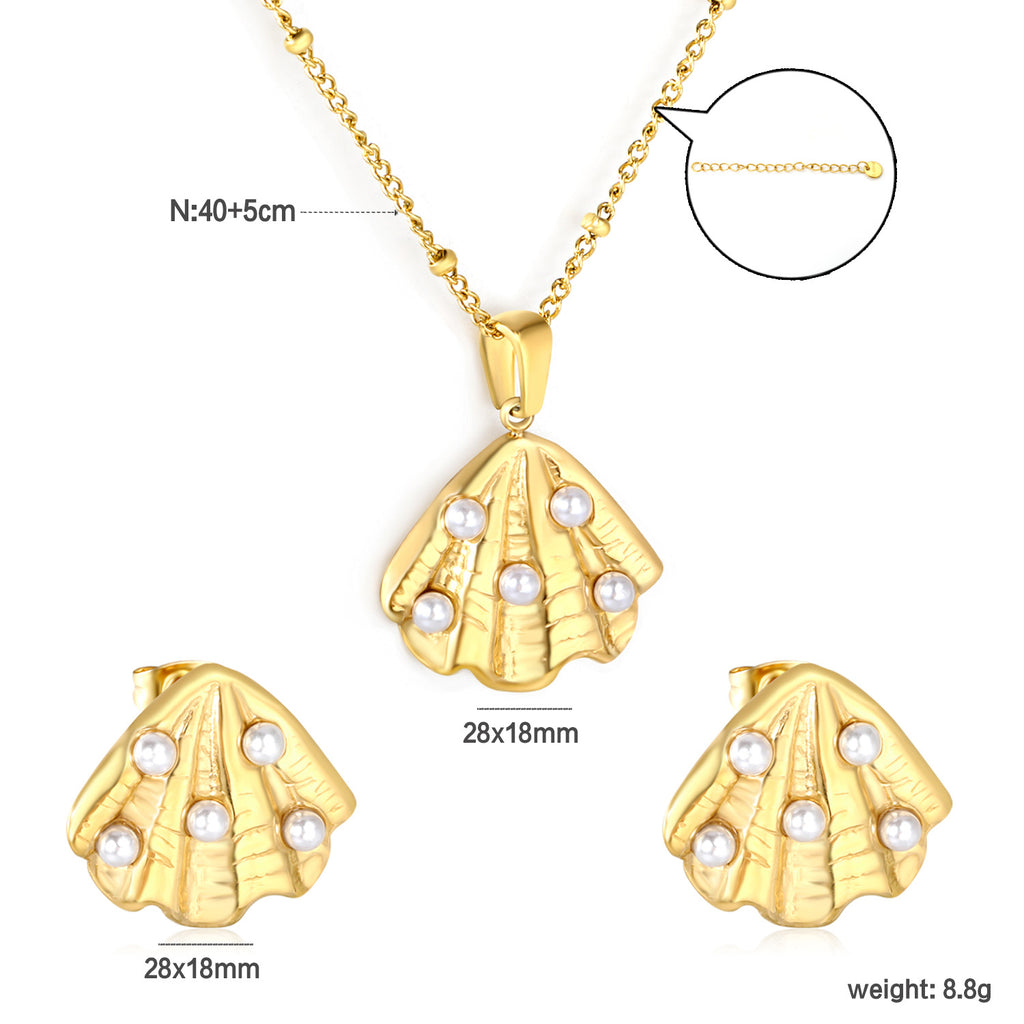 Damen Schmuckset mit Meeresmuschel-Anhänger und funkelnden Zirkonia Shop Nory
