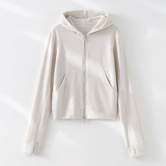 Damen Cropped Kapuzenjacke mit Reißverschluss und konturierten Eingrifftaschen Shop Nory