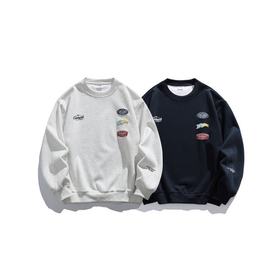 Unisex Oversize-Pullover mit Rundhalsausschnitt, Badge-Applikationen und gerippten Bündchen Shop Nory