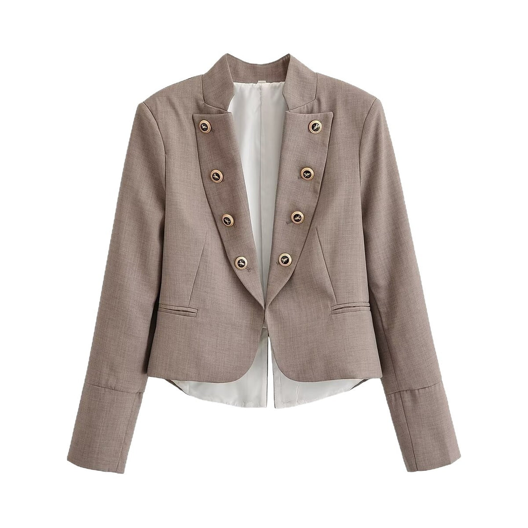 Damen Taillierter Cropped-Blazer mit Stehkragen und dekorativer Zierknopfleiste Shop Nory