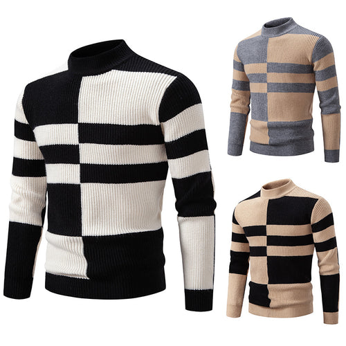 Herren Strukturierter Mockneck-Strickpullover mit asymmetrischem Blockmuster Shop Nory