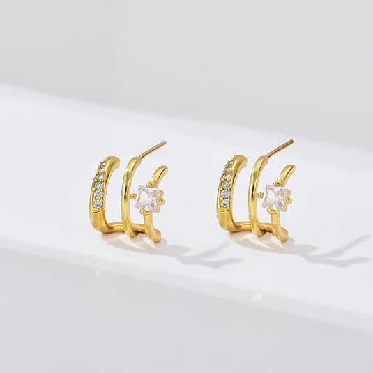 Damen Ohrhänger mit funkelnden Zirkonia-Steinen und modernem Wellen-Design Shop Nory