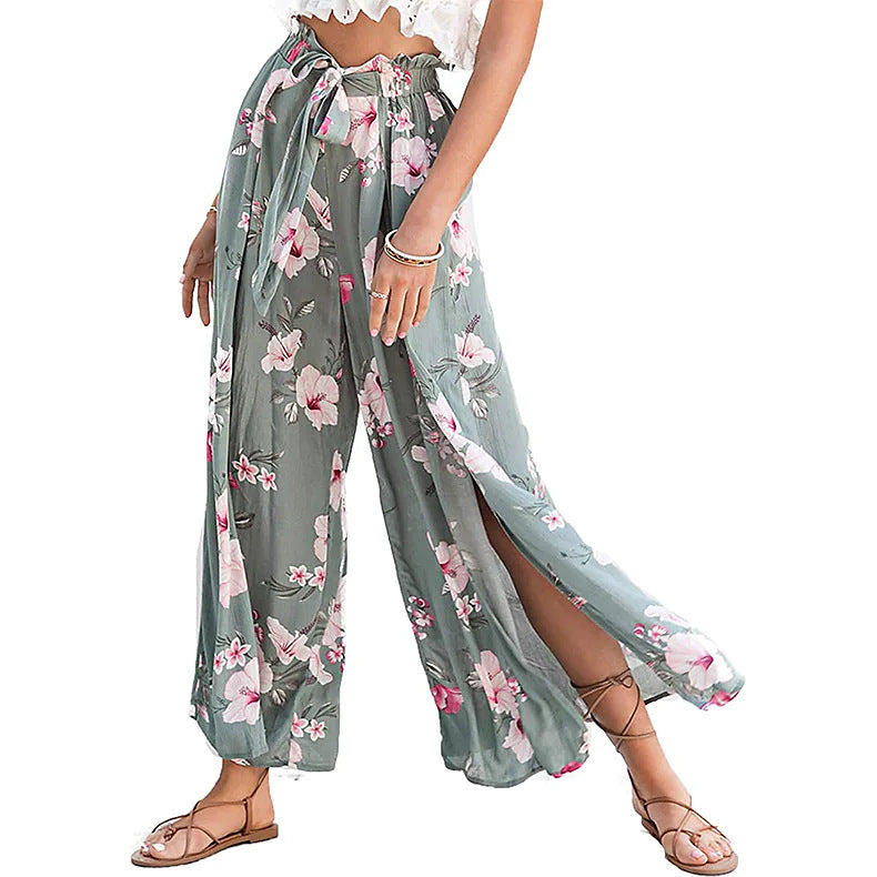 Damen Weite Palazzo-Hose mit floralem Design und elastischem Bund