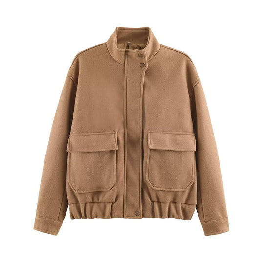 Damen Wollmix-Blousonjacke mit Stehkragen, großen Klappentaschen und elastischem Saum Shop Nory