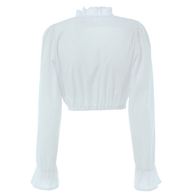 Damen nan Rüschen Cropbluse mit V-Ausschnitt gerafftem Vorderteil und elastischem Saum Shop Nory