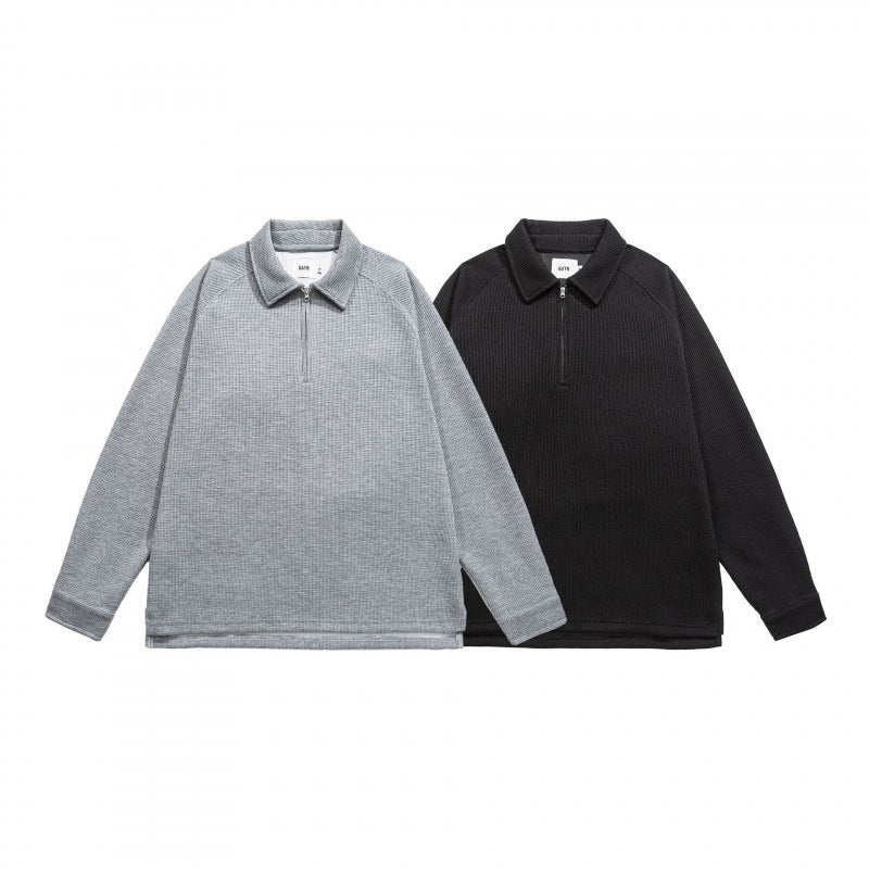 Herren Waffelstrick-Halbzip-Pullover mit Polokragen Shop Nory