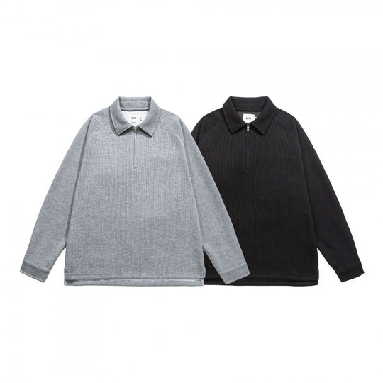 Herren Waffelstrick-Halbzip-Pullover mit Polokragen Shop Nory