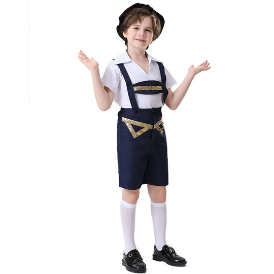 Unisex nan festliche Kinderhose mit verstellbaren Hosenträgern und Ziergürtel Shop Nory