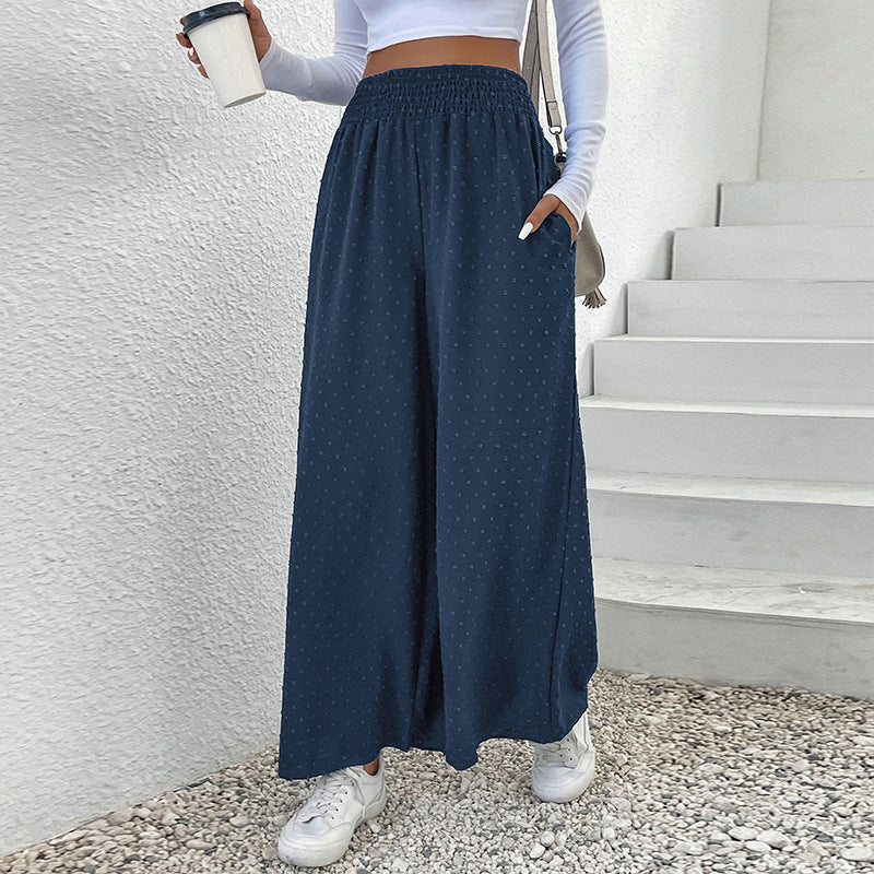 Damen Weite Leichte Maxihose mit Gummibund, strukturierter Punkttextur und Eingrifftaschen Shop Nory