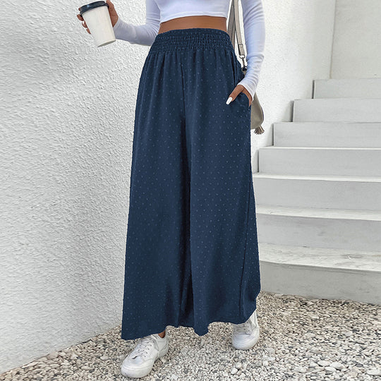 Damen Weite Leichte Maxihose mit Gummibund, strukturierter Punkttextur und Eingrifftaschen Shop Nory