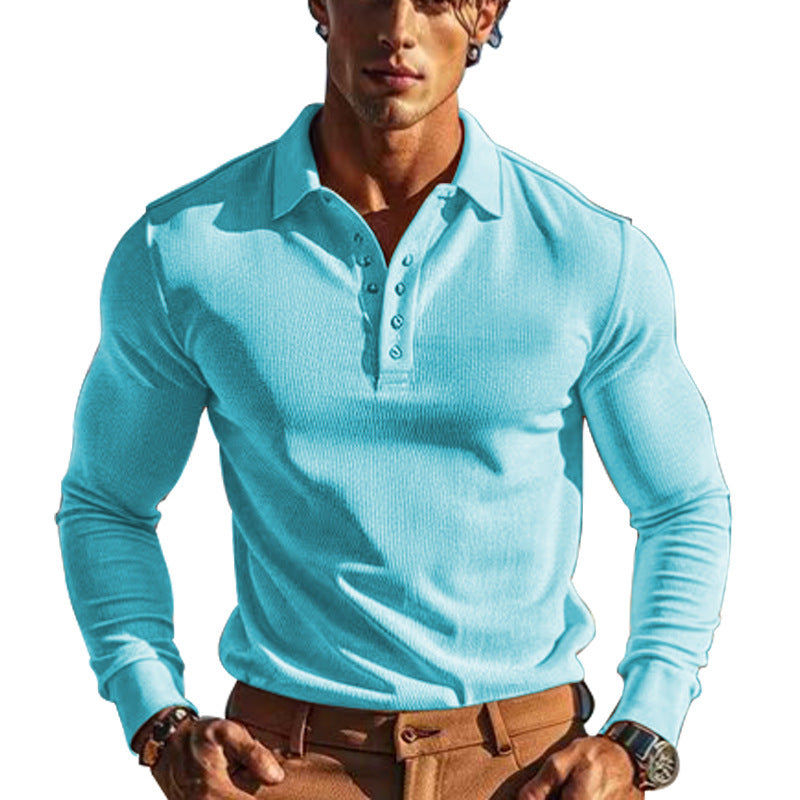 Herren nan körperbetontes Langarm-Henley-Poloshirt aus feiner Rippenstruktur Shop Nory