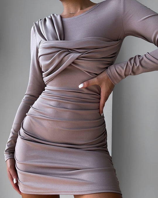 Damen Figurbetontes drapiertes Minikleid mit langen Ärmeln Shop Nory