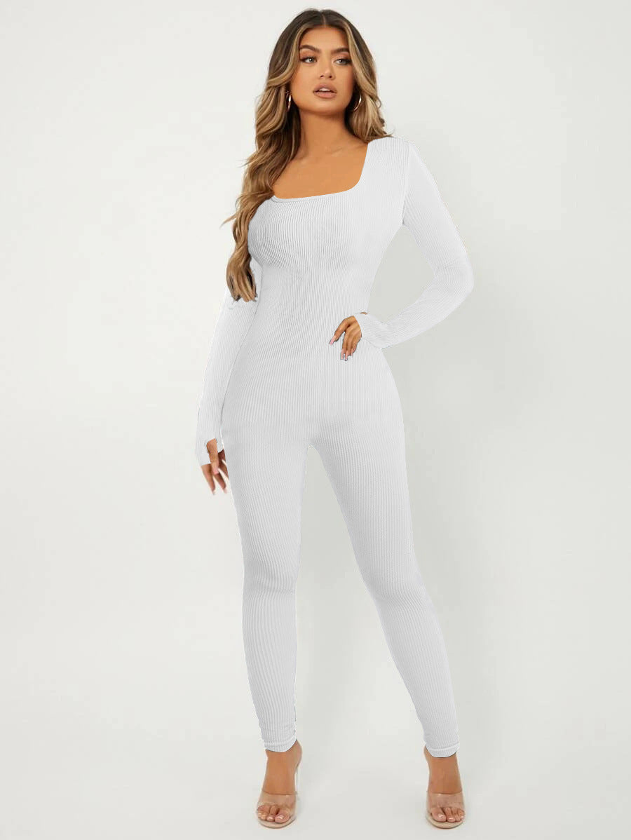Damen Langarm Jumpsuit im eleganten Rippenmuster