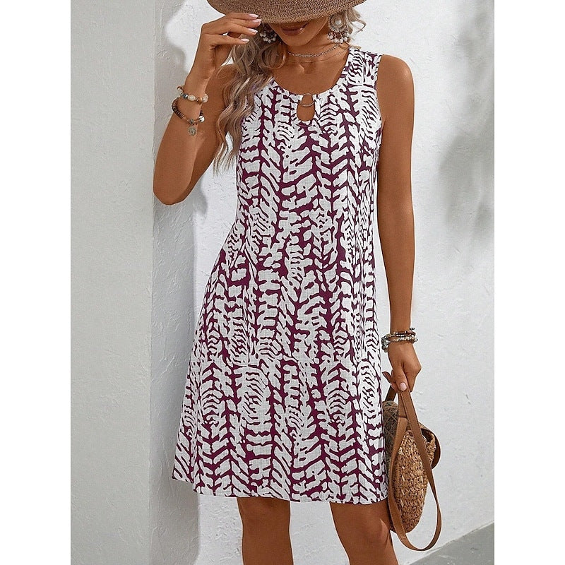 Damen Ärmeloses Freizeitkleid mit floralem Muster und schwingendem Rock