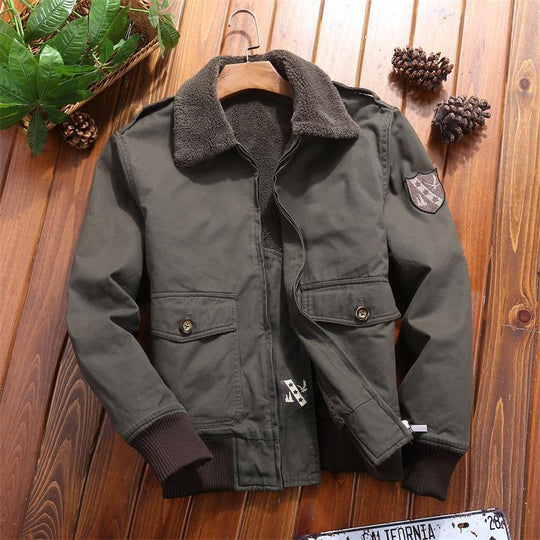 Herren Canvas-Pilotenjacke mit Teddyfutter, gerippten Bündchen und Pattentaschen Shop Nory