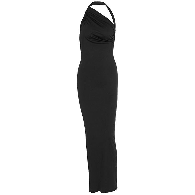 Damen Elegantes langes Wickelkleid mit schulterfreiem Design und gerafftem Oberteil