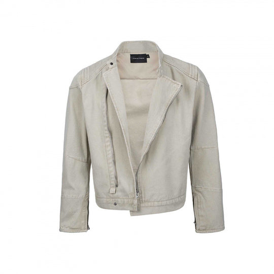 Herren Asymmetrische Kurzjacke im Biker-Stil mit Stehkragen und schrägem Metallreißverschluss Shop Nory