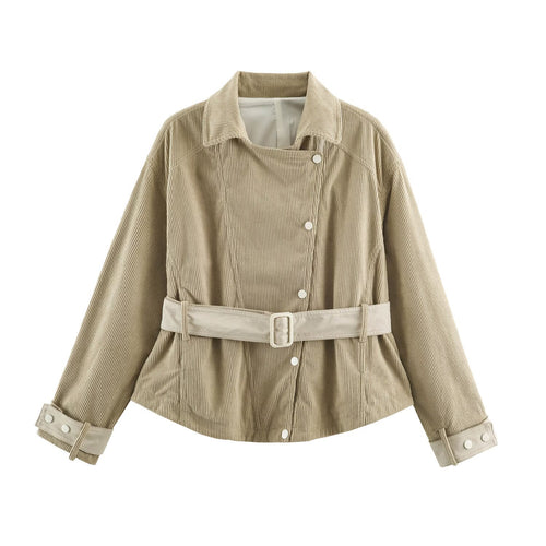 Damen Feincord-Jacke mit Taillengürtel und asymmetrischer Druckknopfleiste Shop Nory