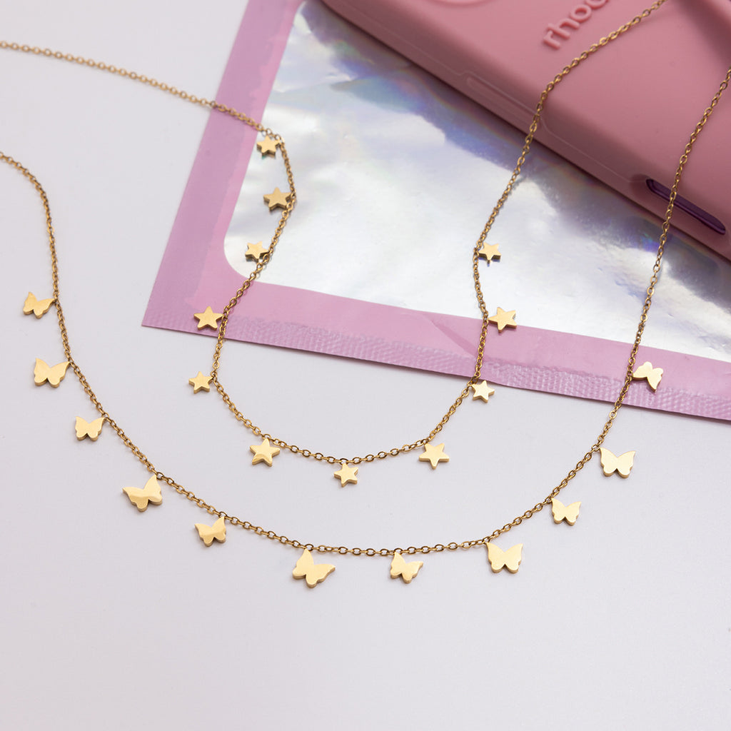 Damen Halskette mit funkelnden Sternanhängern aus hochwertigem Edelstahl Shop Nory