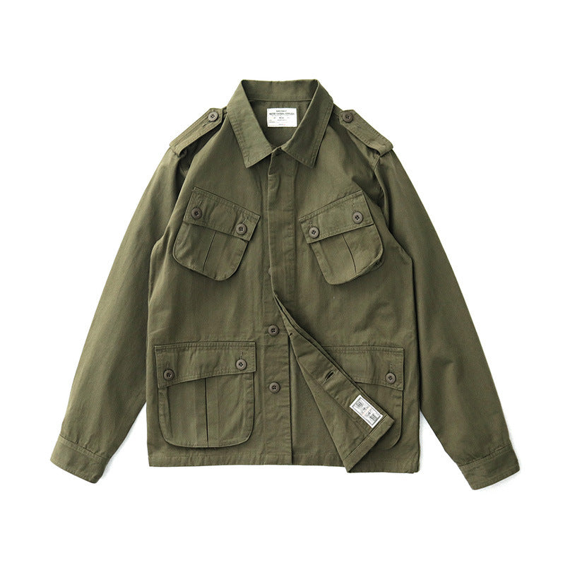 Herren Militärinspirierte Feldjacke mit aufgesetzten Pattentaschen und Schulterklappen Shop Nory