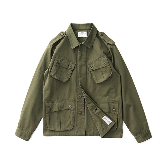 Herren Militärinspirierte Feldjacke mit aufgesetzten Pattentaschen und Schulterklappen Shop Nory