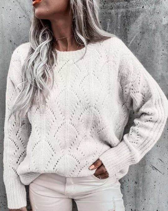 Damen Oversize Ajourstrick-Pullover mit Rundhalsausschnitt Shop Nory