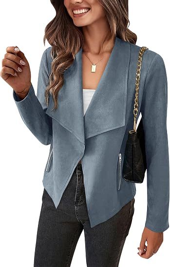 Damen Velourslederimitat-Wasserfallblazer mit asymmetrischem Saum und Reißverschlusstaschen Shop Nory