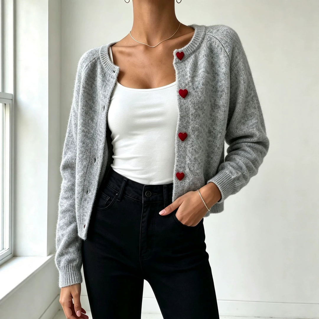 Damen Strickcardigan mit herzförmigen Zierknöpfen und weicher Mohair-Optik Shop Nory