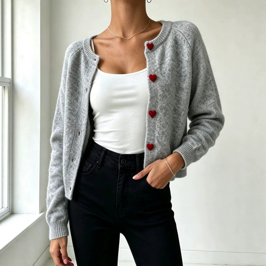 Damen Strickcardigan mit herzförmigen Zierknöpfen und weicher Mohair-Optik Shop Nory