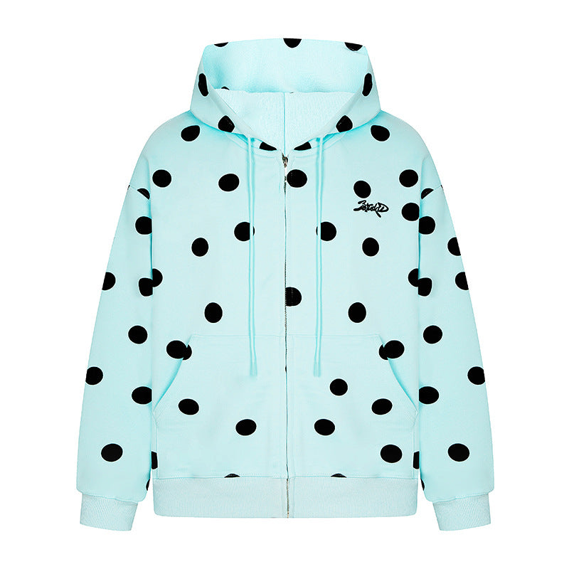 Damen Kapuzen-Sweatjacke mit durchgehendem Reißverschluss, Oversize-Schnitt und Polka-Dot-Print Shop Nory