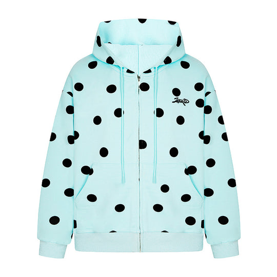 Damen Kapuzen-Sweatjacke mit durchgehendem Reißverschluss, Oversize-Schnitt und Polka-Dot-Print Shop Nory