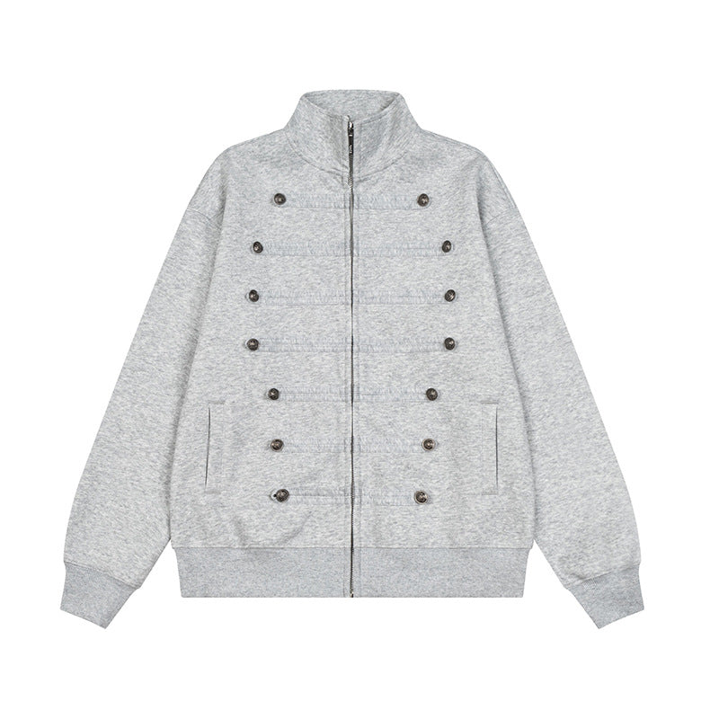 Herren Militärisch inspirierte Sweatjacke mit Stehkragen und Zierknopfleisten Shop Nory