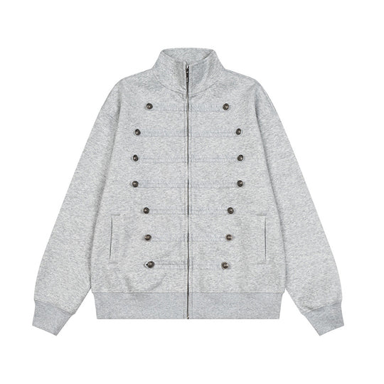 Herren Militärisch inspirierte Sweatjacke mit Stehkragen und Zierknopfleisten Shop Nory