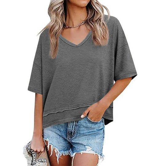 Damen lässiges V-Ausschnitt Oversized T-Shirt