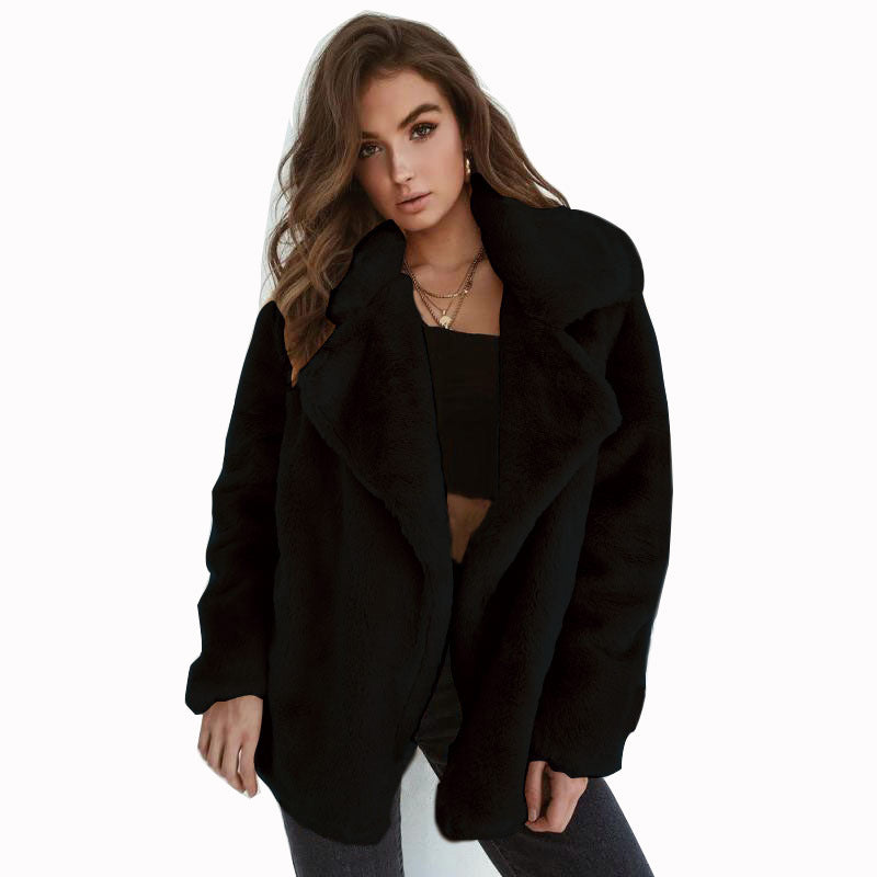 Damen Kuscheliger Oversized Kunstpelz-Mantel mit großem Reverskragen Shop Nory