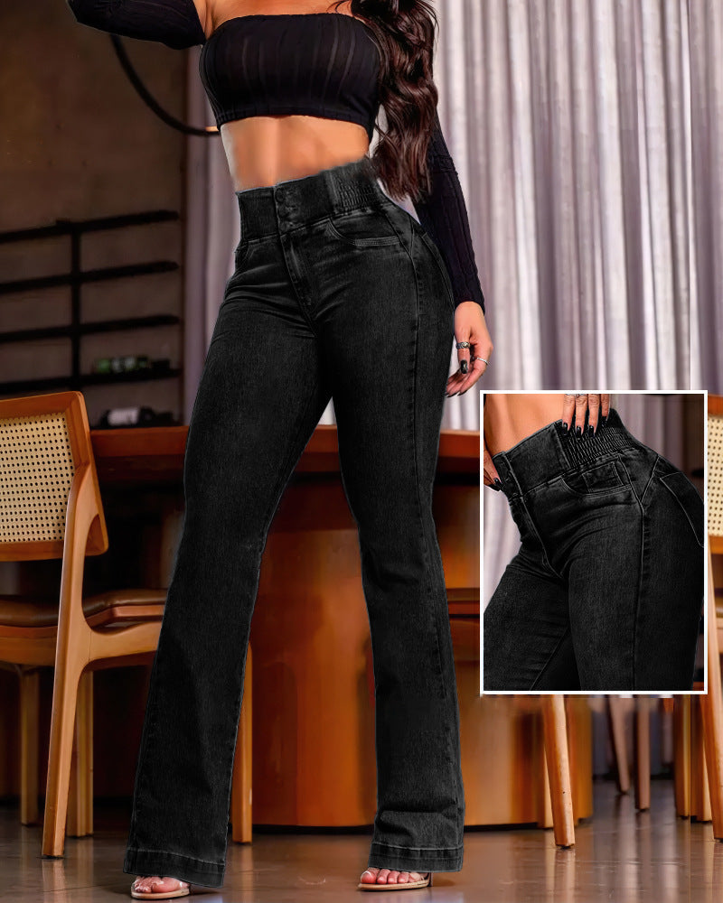 Damen Hochtaillierte Jeans mit weitem Bein