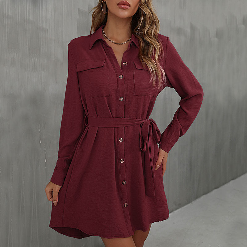 Damen Hemdblusenkleid mit taillierbarem Gürtel und eleganter Knopfleiste