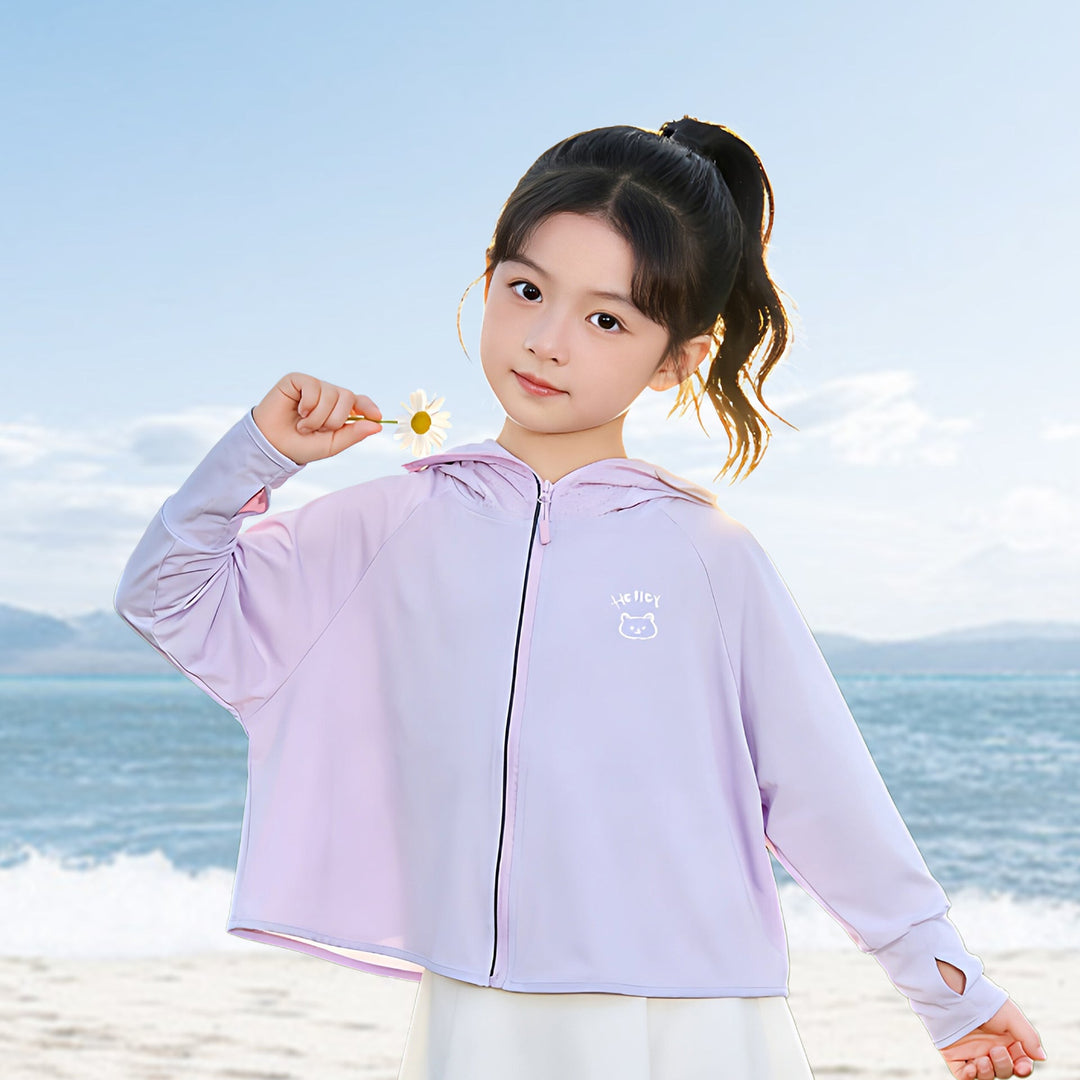 Damen nan leichte Kinder-Sonnenjacke mit Kapuze, atmungsaktivem Material und UV-Schutz  Shopnory