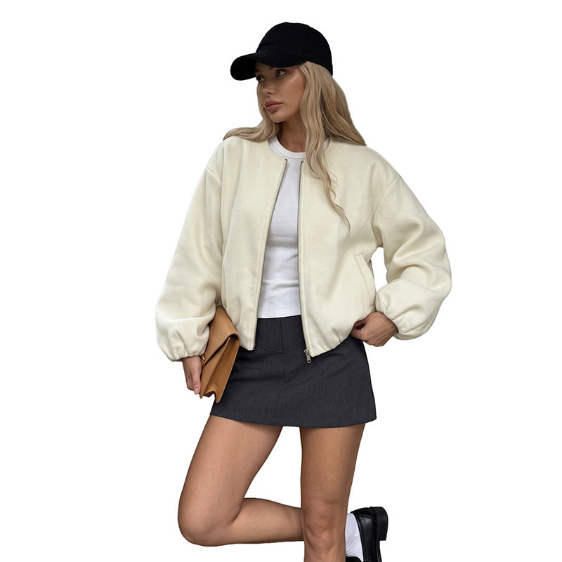 Damen Gefütterte Teddy-Fleece Bomberjacke mit Reißverschluss, elastischem Saum und Eingrifftaschen Shop Nory