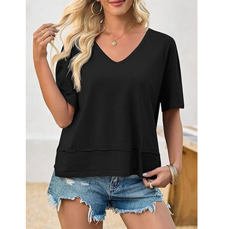 Damen lässiges V-Ausschnitt Oversized T-Shirt